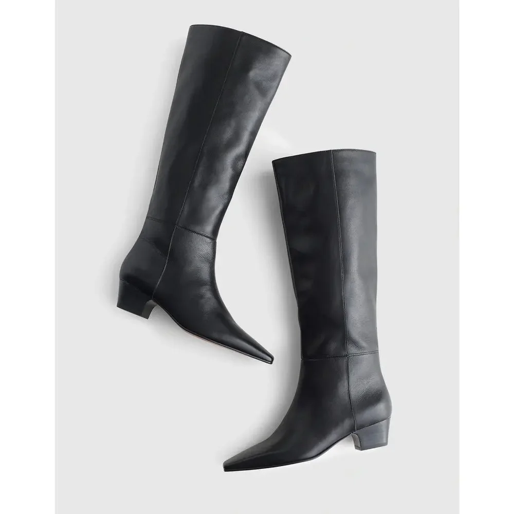 Madewell The Lexie Tall Boot Square Toe Block Heel Leather Black Size 9 NWOB